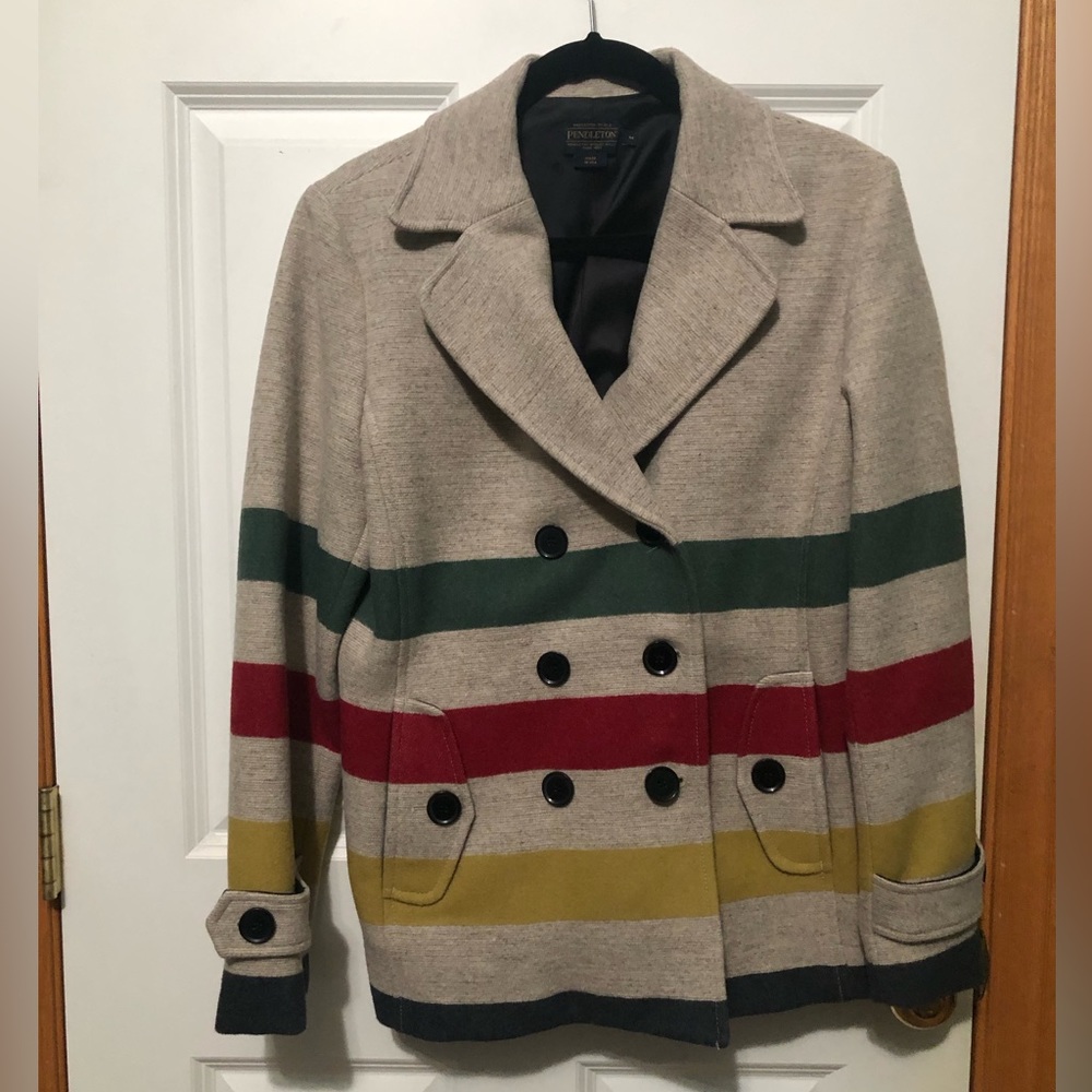 Pendleton Glacier Stripe Pea Coat NWOT